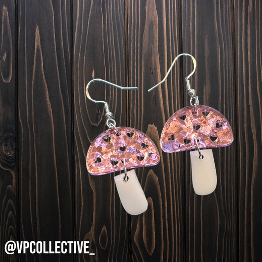 Pretty Pink Mushroom Dangle Earrings