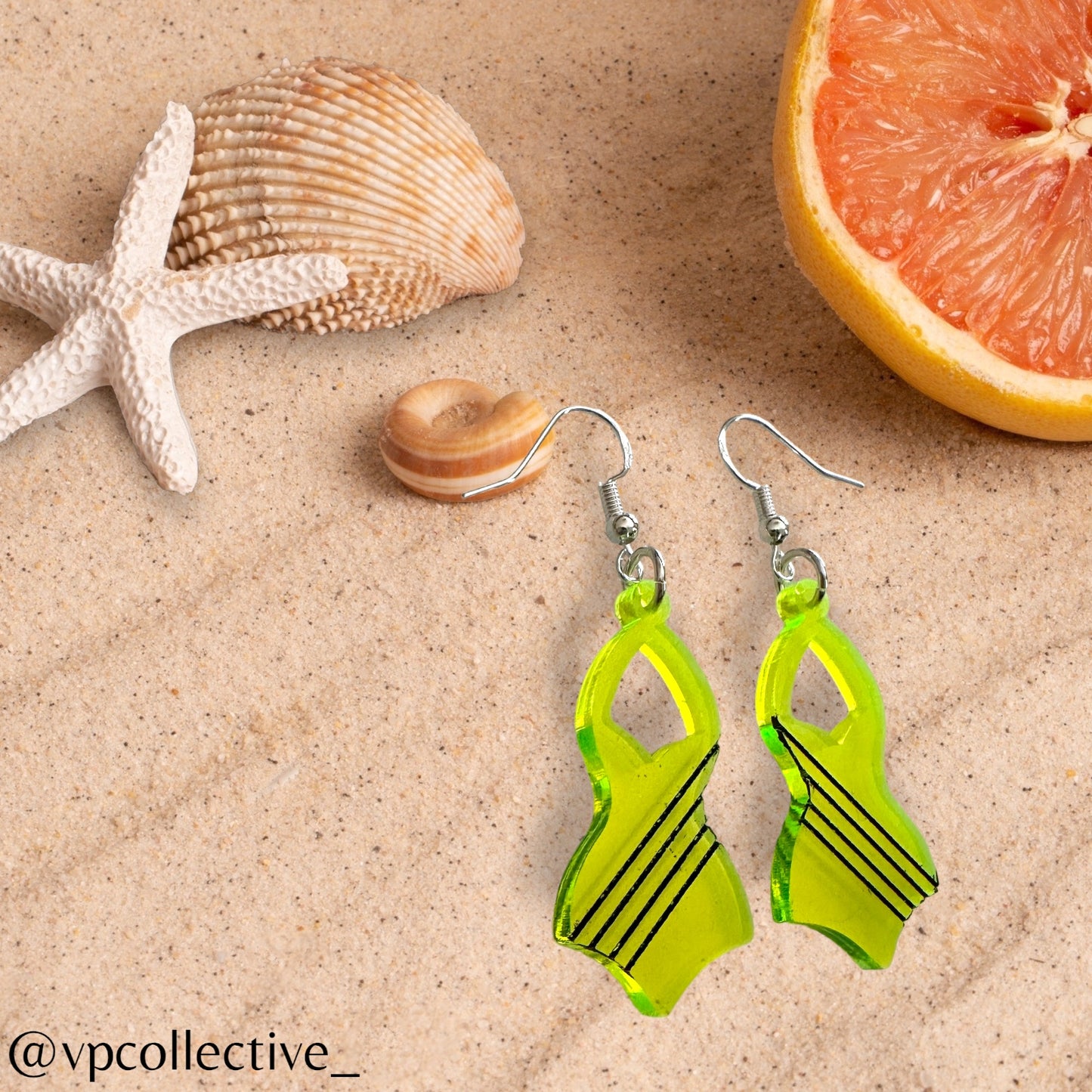 One Piece Swimsuit Dangle Earring - Neon Yellow