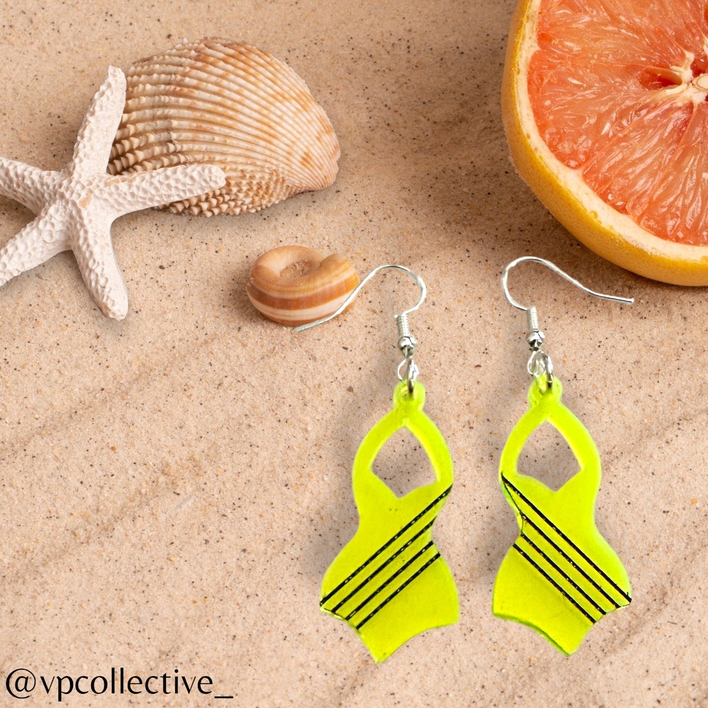 One Piece Swimsuit Dangle Earring - Neon Yellow