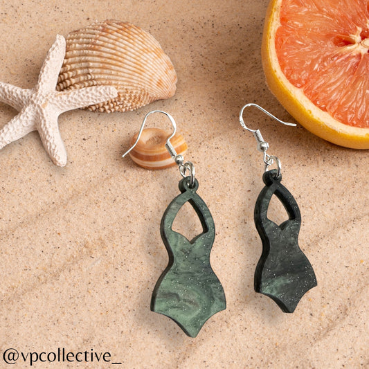 One Piece Swimsuit Dangle Earring - Green Galaxy