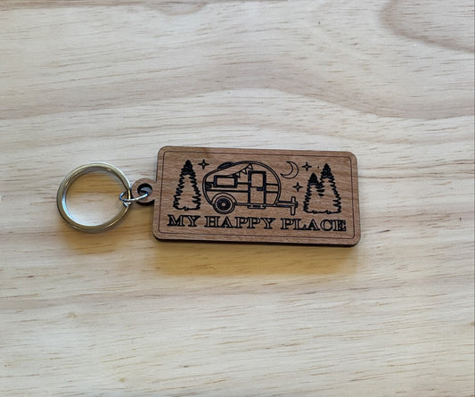 My Happy Place - Camper Trailer Keychain