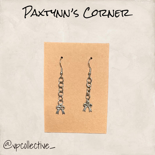 Silver Bow Dangle Earrings- PAXTYNNS CORNER
