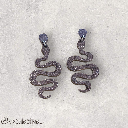 Purple Galaxy Stud Earring with Snake Dangle