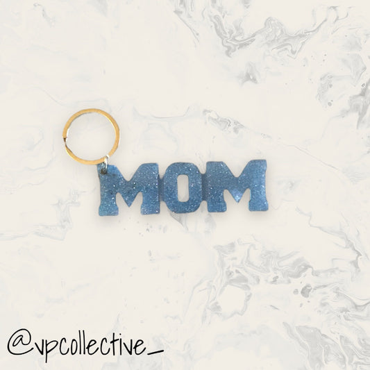 Mom Keychain - Blue Glitter