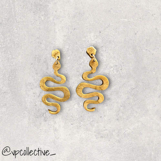 Gold Stud Earring with Snake Dangle