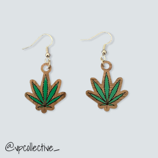 Painted Cannabis Leaf Earrings