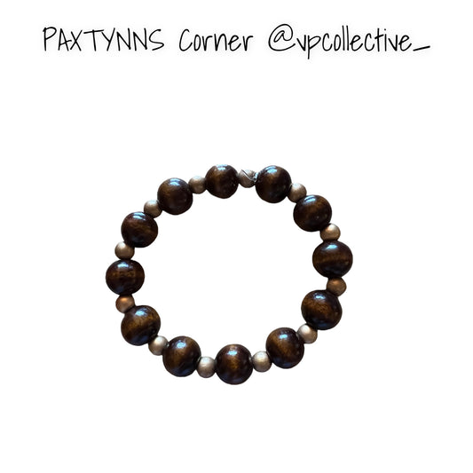 Brown Wood Beads with Matte Gold Accents Bracelet  -  PAXTYNNS CORNER