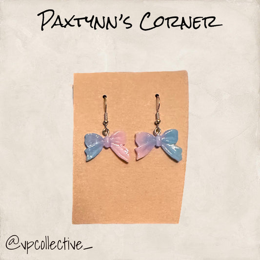 Pastel Pink & Blue Bow Dangle Earrings- PAXTYNNS CORNER