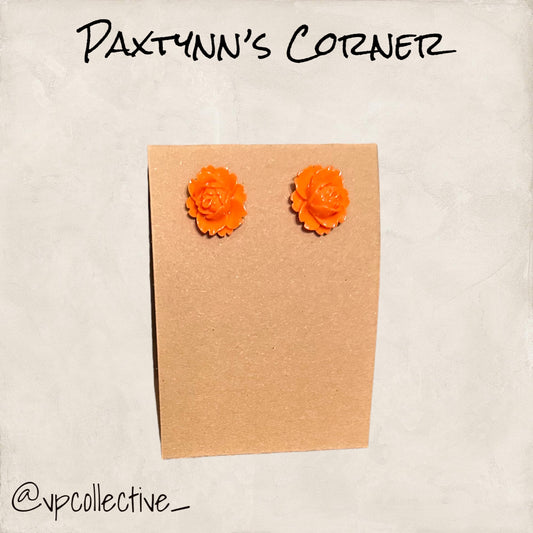 Orange Flower Stud Earrings- PAXTYNNS CORNER