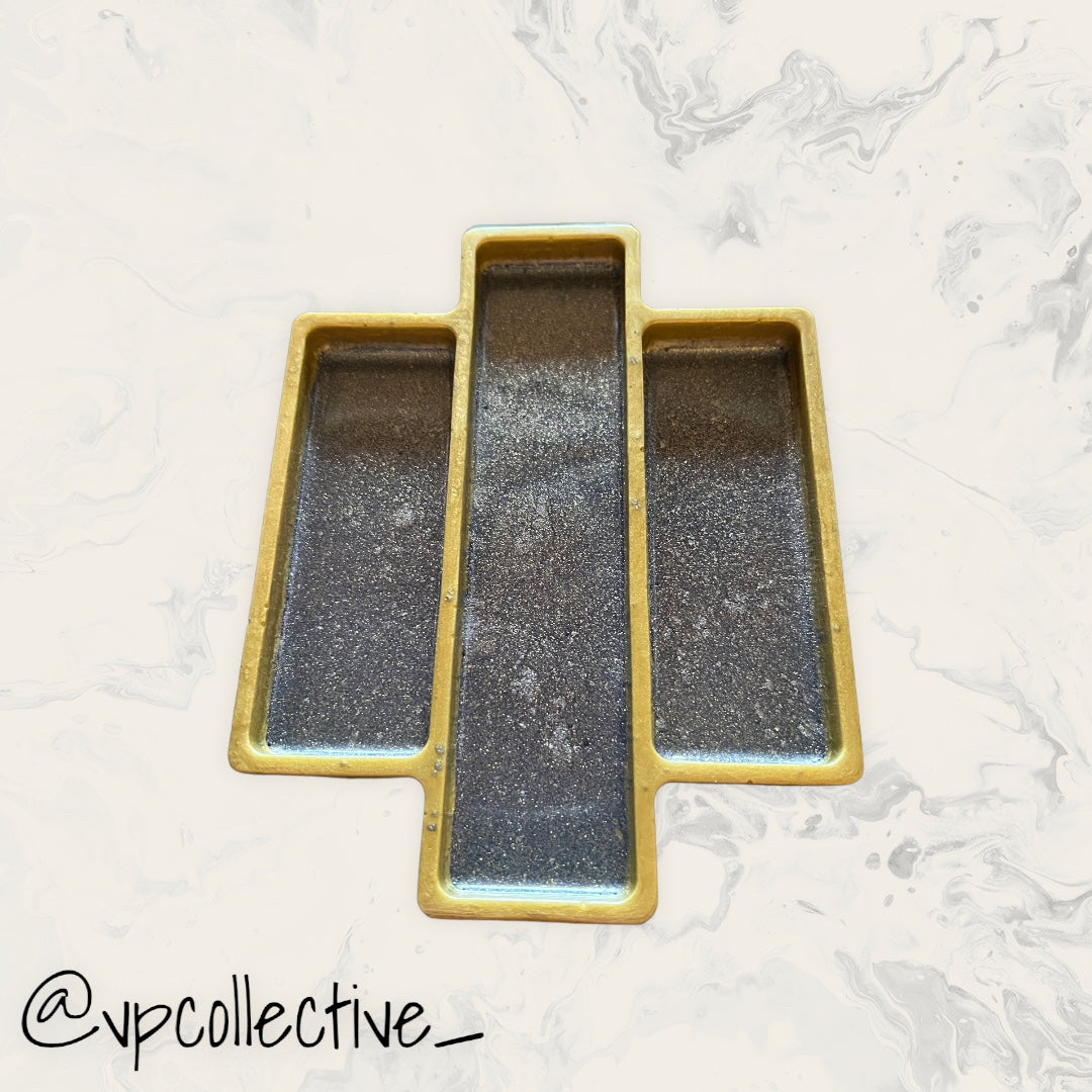 Grey Blue & Gold Two Section Tray