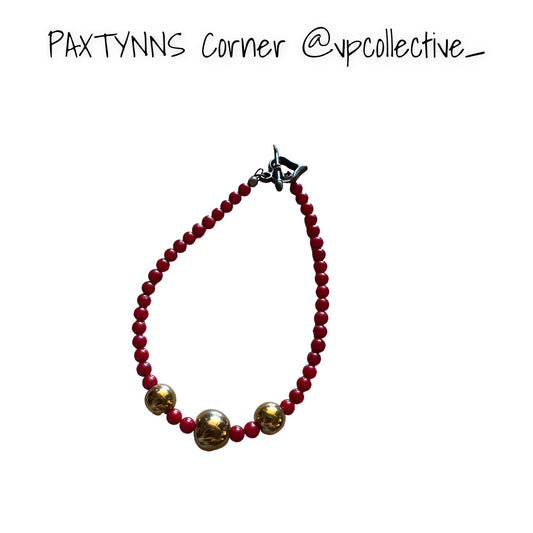 Red Beads with Gold Accents Bracelet  -  PAXTYNNS CORNER