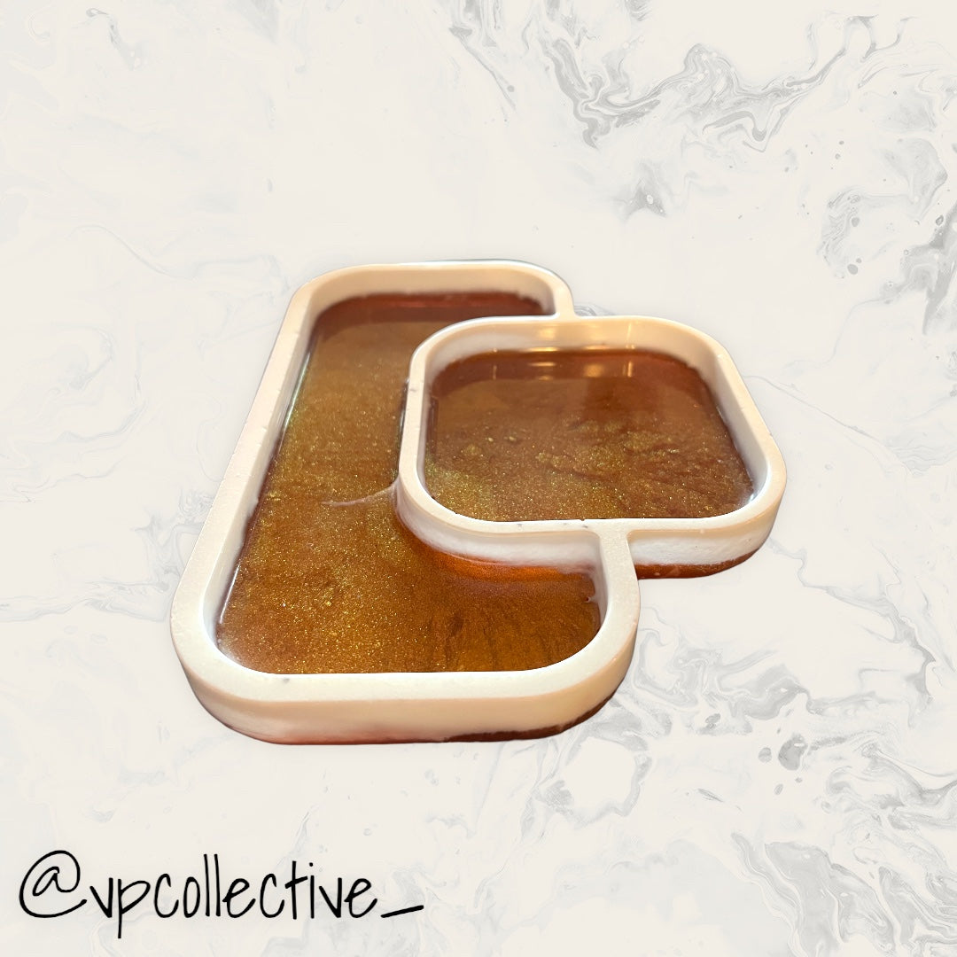 White & Gold Two Section Tray