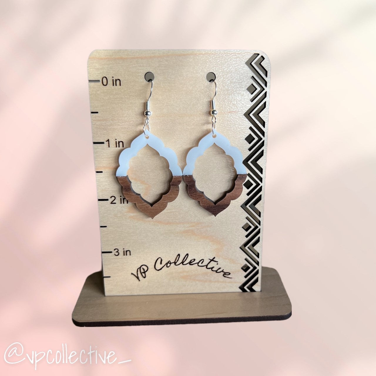 White Acrylic Acrylic & Walnut Wood Scallop Earrings