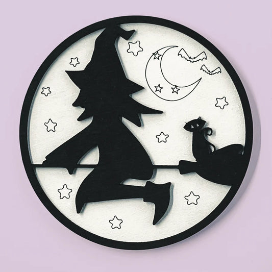 Witch Flying Over The Moon Mini Sign ** MADE TO ORDER **